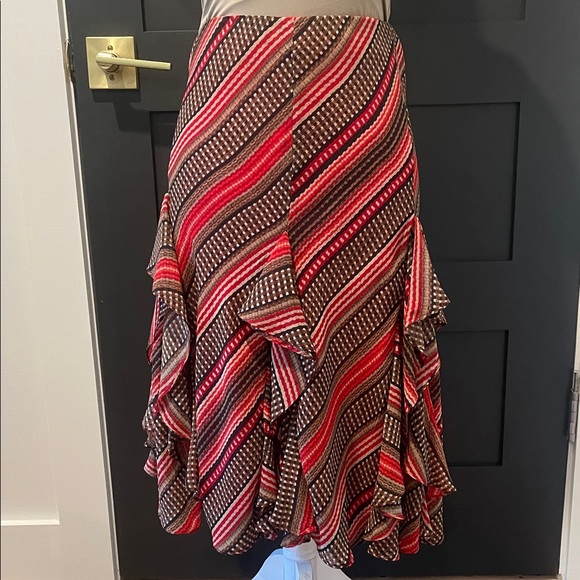 Ralph Lauren Dresses & Skirts - Ralph Lauren Asymmetrical Ruffled Striped Skirt  Red and Brown Size XL